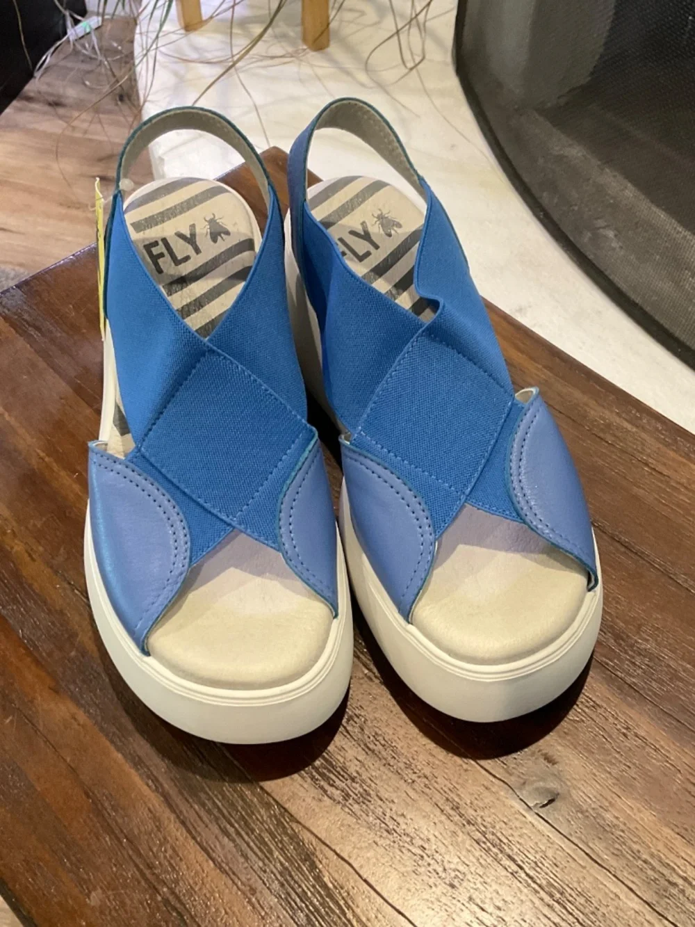 Fly London Daif Platform Wedge Sandal Leather Blue size EU37 / US 6.5
